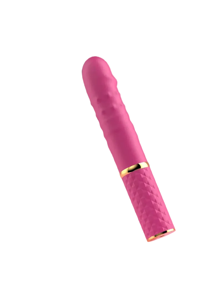 Pink textured Sextoy with gold accents on a white background